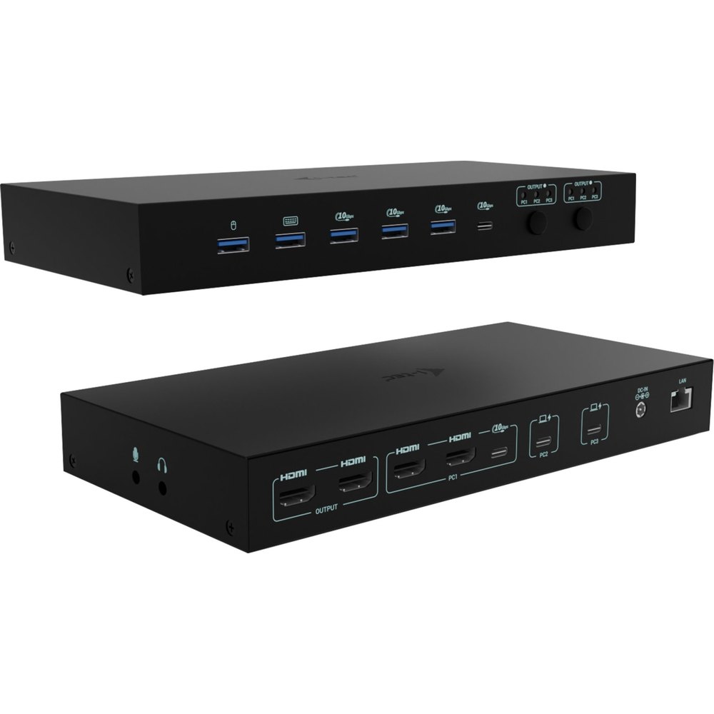 i-tec USB-C KVM station for 3 Hosts, Dual Display, PD 1x 92 W/2x 65 W